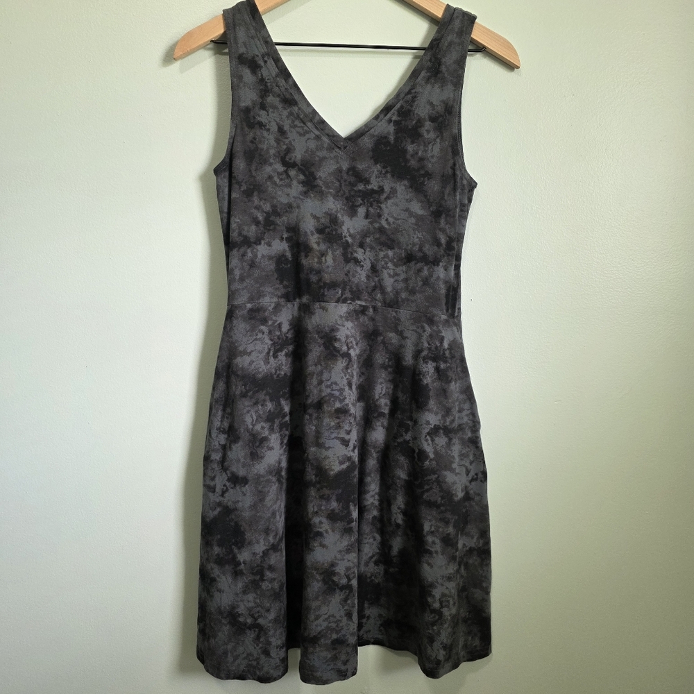 Pact Women's Grey Tie Dye Tank Dress, Size S, Organic Cotton, Pockets Casual